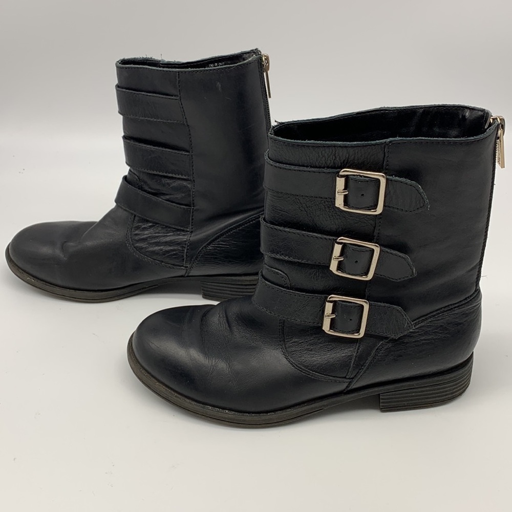 Kenneth Cole Reaction Black Leather Moto Boots size 7.5M